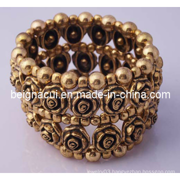 Flower Alloy Bangle Antique Gold Plating